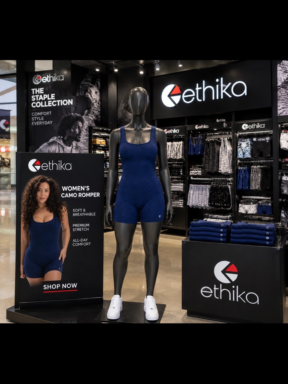 Ethika Navy Scoop-Neck Romper Bodysuit